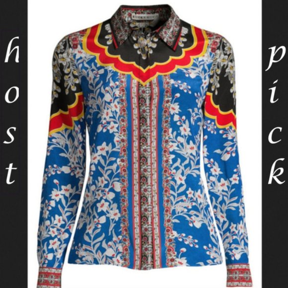 Alice + Olivia Willa Floral Print Silk Blouse NWT - Picture 3 of 8